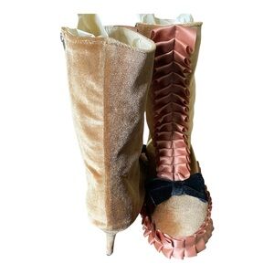 Velvet Gold and Pink Ruffle Boots